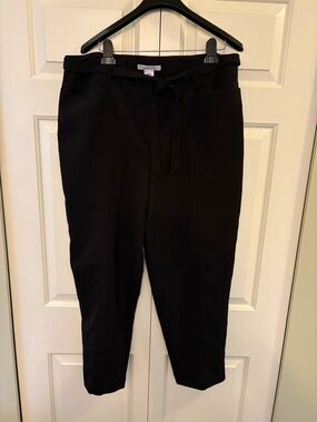 cleo Black Cropped Tie-Waist Pants, High Waisted Sz 16 Structured Look Comfy Fit